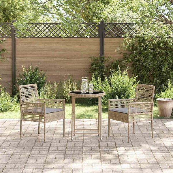 vidaXL Set Bistro de Grădină 3 pcs Bej Rattan poli