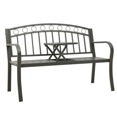 vidaXL Bancă de grădină cu masă, gri, 125 cm, oțel