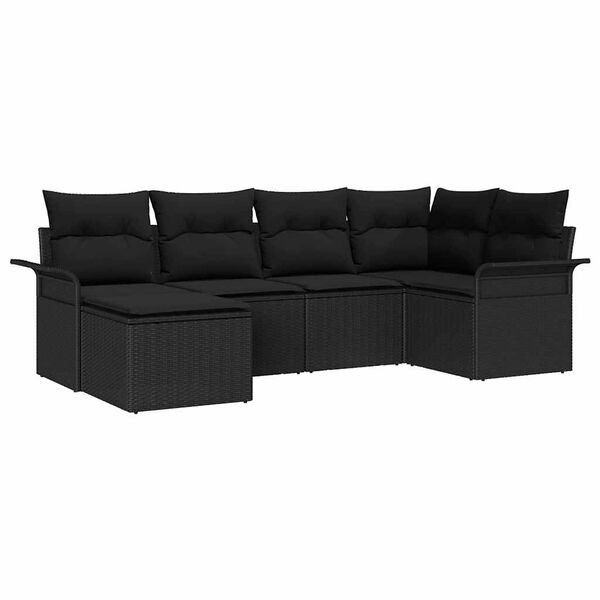 vidaXL Set de canapele pentru grădină cu pernă 6 pcs Negru poliratan