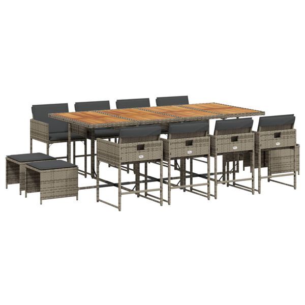 vidaXL Set mobilier de grădină cu perne, 13 piese, gri, poliratan