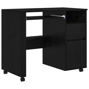 vidaXL Birou cu roți Stejar Negru Lemn prelucrat 91 x 50 x 77 cm