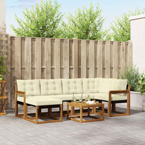 vidaXL Set de canapele de exterior cu pernă 7 pcs Natural și Crem