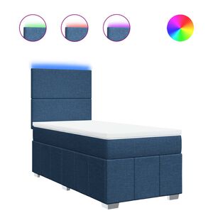 vidaXL Pat box spring cu saltea, albastru, 90x200 cm, textil