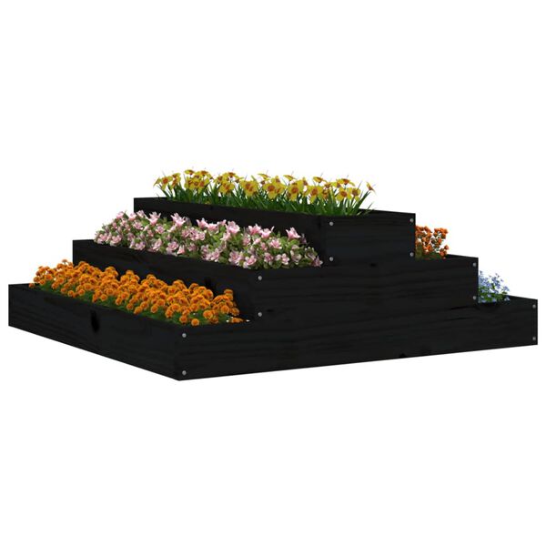 vidaXL Jardinieră, negru, 80x80x27 cm, lemn masiv de pin