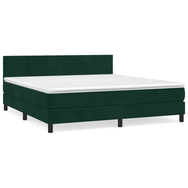 vidaXL Pat box spring cu saltea, verde &icirc;nchis, 180x200 cm, catifea