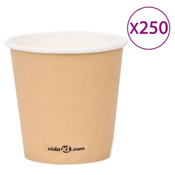 vidaXL Pahare de cafea de h&acirc;rtie, 250 buc., maro, 120 ml