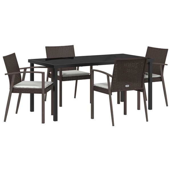 vidaXL Set de masă pentru grădină 5 pcs Maro Rattan poli