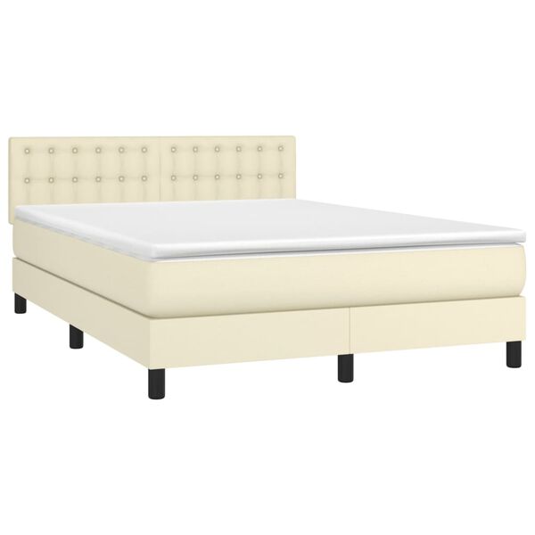 vidaXL Pat box spring cu saltea, crem, 140x190 cm, piele ecologică