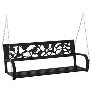 vidaXL Bancă balansoar de grădină, negru, 125 cm, oțel și plastic