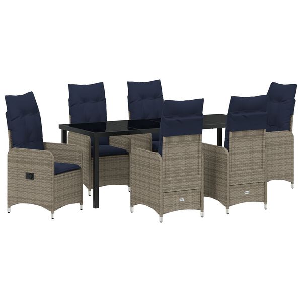vidaXL Set de masă pentru grădină cu pernă 7 pcs Negru Rattan poli