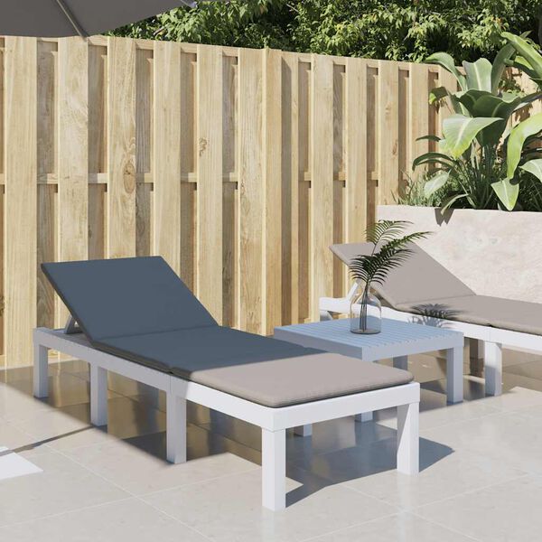vidaXL Șezlong cu perne, alb, PP