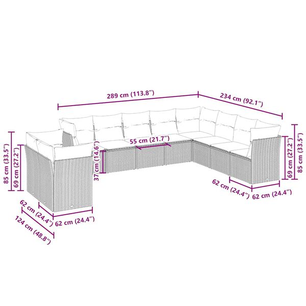 vidaXL Set canapele de grădină cu perne 10 piese gri deschis poliratan