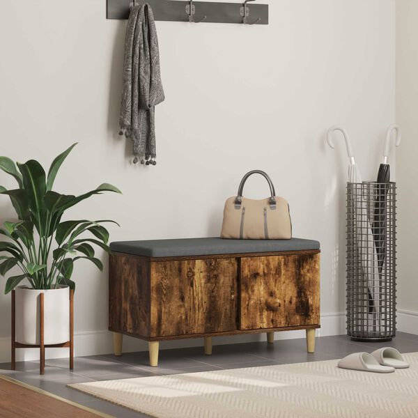 vidaXL Bancă pentru hol cu pernă cu ușă Stejar fumuriu 60 x 38 x 46 cm
