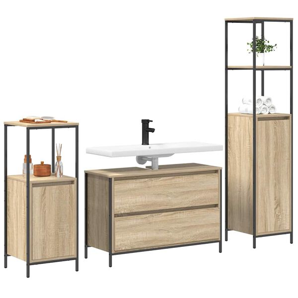 vidaXL Set de mobilier pentru baie 3 pcs Stejar Sonoma Lemn compozit