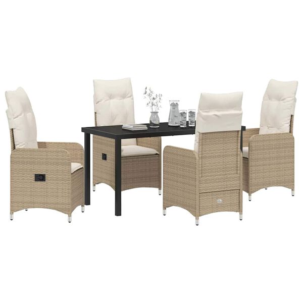 vidaXL Set de masă pentru grădină cu pernă 5 pcs Bej Rattan poli