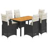 vidaXL Set bistro de grădină, 7 piese, cu perne, negru, poliratan