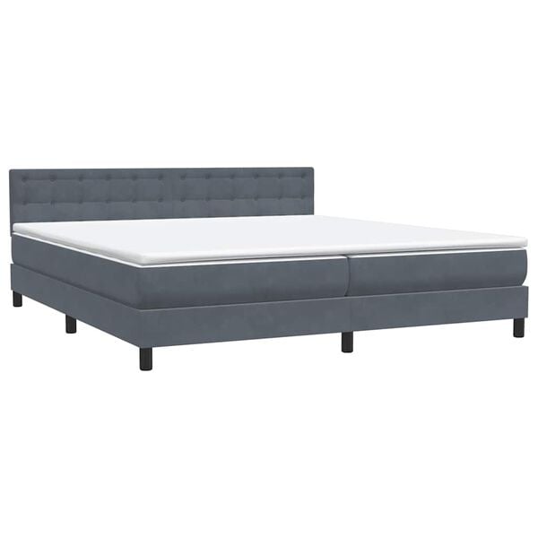 vidaXL Pat box spring cu saltea, gri &icirc;nchis, 180x210 cm, catifea