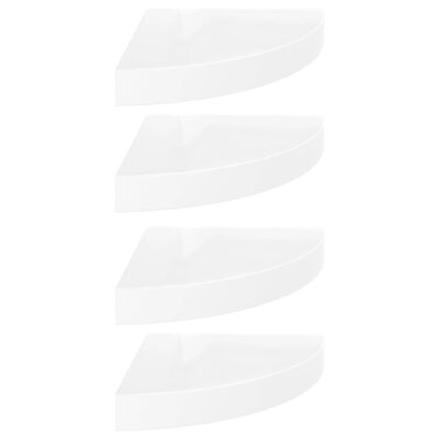 vidaXL Rafturi colț perete, 4 buc., alb extralucios, 25x25x3,8 cm, MDF