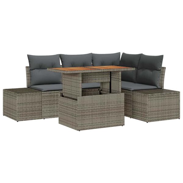 vidaXL Set de canapele pentru grădină 5 pcs Gri Rattan poli