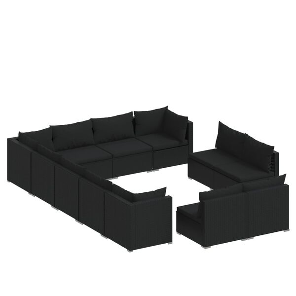 vidaXL Set mobilier de grădină cu perne, 12 piese, negru, poliratan