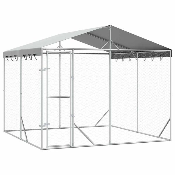 vidaXL Padoc de exterior cu acoperiș argintiu 3x3x2,5m oțel galvanizat