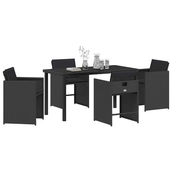 vidaXL Set de masă pentru grădină 5 pcs Negru poliratan