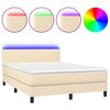 vidaXL Pat cu arcuri, saltea și LED, crem, 140x190 cm, textil