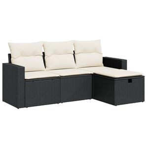 vidaXL Set mobilier de grădină cu perne, 4 piese, negru, poliratan