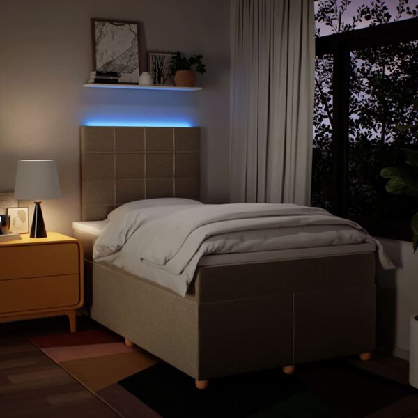 vidaXL Pat box spring cu saltea, crem, 120x200 cm, textil