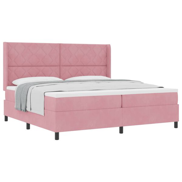 vidaXL Pat cu arcuri cu saltea cu headboard Roz 200 x 200 cm Catifea