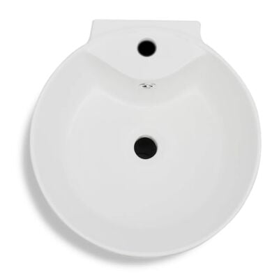 Chiuvetă baie cu suport, orificiu robinet/preaplin,rotund,ceramică,alb