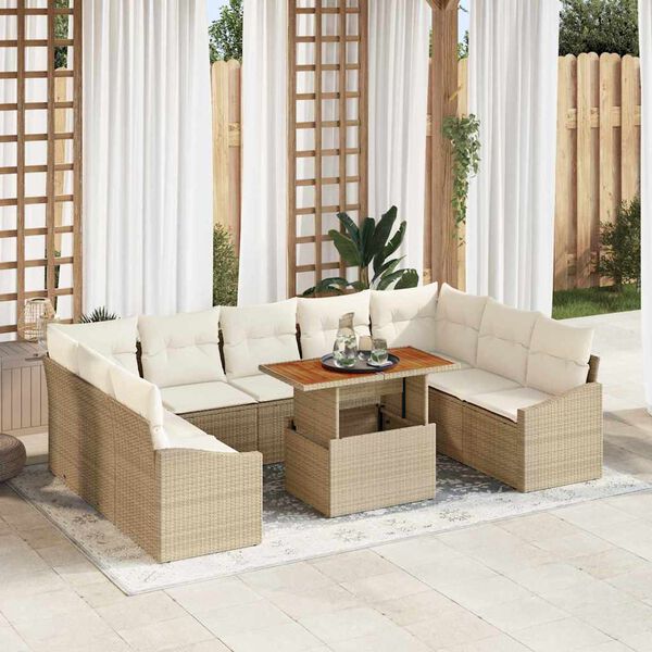 vidaXL Set de canapele pentru grădină 10 pcs Bej Rattan poli