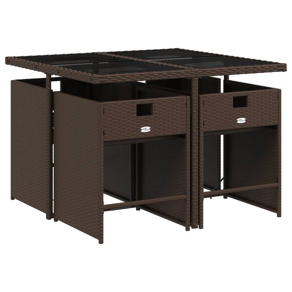 vidaXL Set mobilier de grădină, 5 piese, cu perne, maro, poliratan