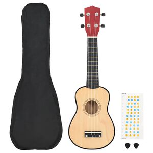 vidaXL Set ukulele soprano, cu husă, pentru copii, natural, 21"