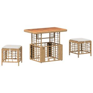 vidaXL Set de masă pentru grădină cu pernă 3 pcs Natur și Alb