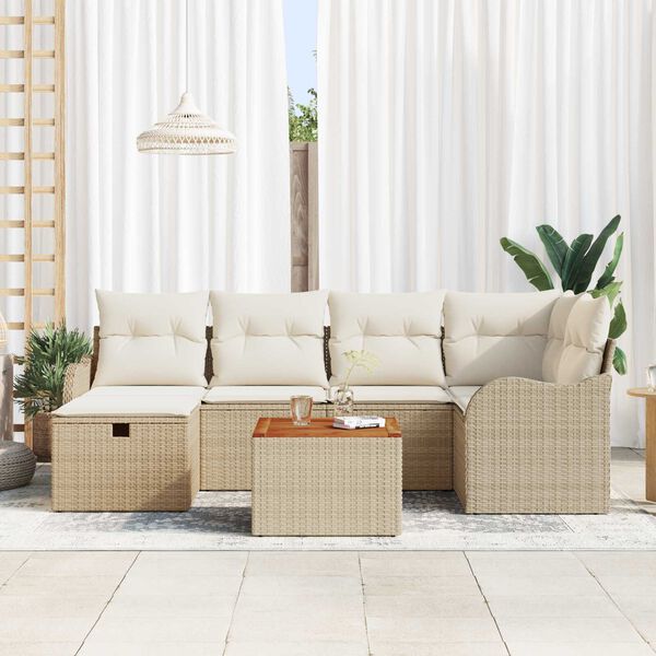 vidaXL Set de canapele pentru grădină cu pernă 7 pcs Bej Rattan poli