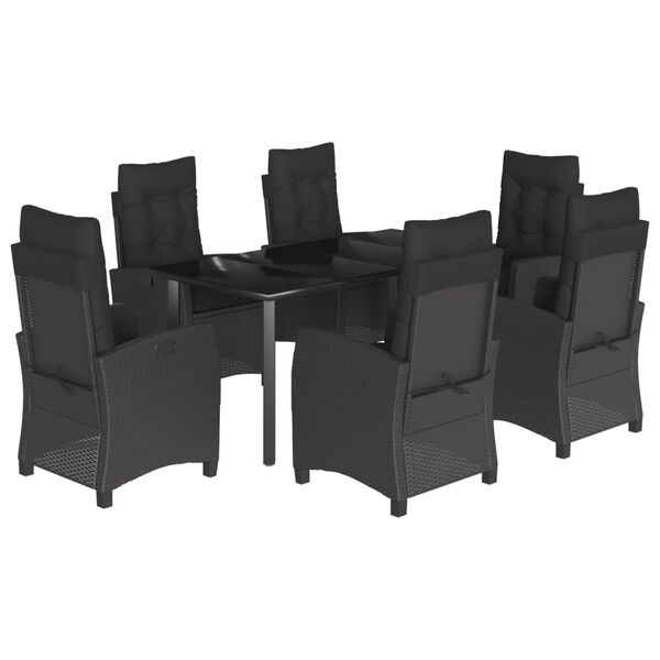 vidaXL Set mobilier de grădină cu perne, 7 piese, negru, poliratan