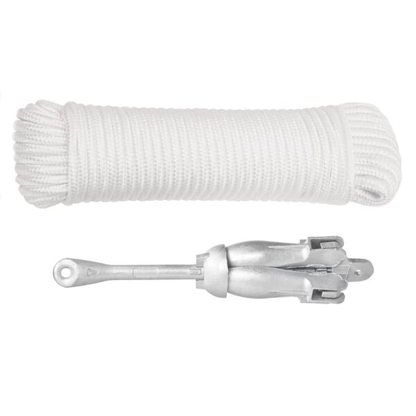 vidaXL Ancoră pliabilă cu funie, argintiu, 2,5 kg, fier maleabil