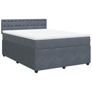 vidaXL Pat box spring cu saltea, gri &icirc;nchis, 140x200 cm, catifea