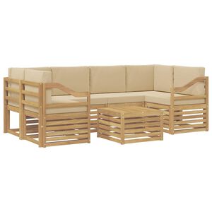vidaXL Set de canapele de exterior 7 buc. Alb și Bej Poliester