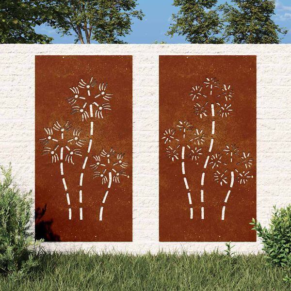 vidaXL Decor perete grădină 2 buc. 105x55 cm design flori oțel Corten