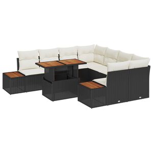 vidaXL Set de masă pentru grădină cu pernă 9 pcs Negru și Bej