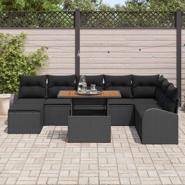 vidaXL Set de canapele pentru grădină 9 pcs Negru Rattan poli