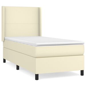 vidaXL Pat box spring cu saltea, crem, 80x200 cm, piele ecologică