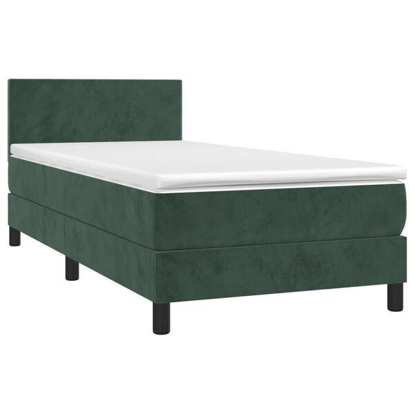 vidaXL Pat box spring cu saltea, verde închis, 100x200 cm, catifea