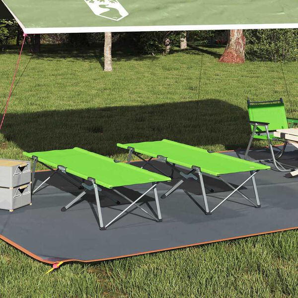vidaXL Pat pliabil pentru camping 2 pcs Verde închis 62 x 194 x 42 cm