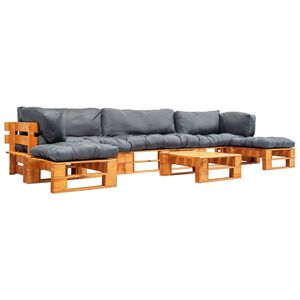 vidaXL Set mobilier de grădină paleți cu perne gri, 6 piese, lemn