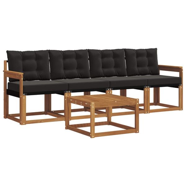 vidaXL Set de canapele de exterior cu pernă 5 pcs Natural și Negru