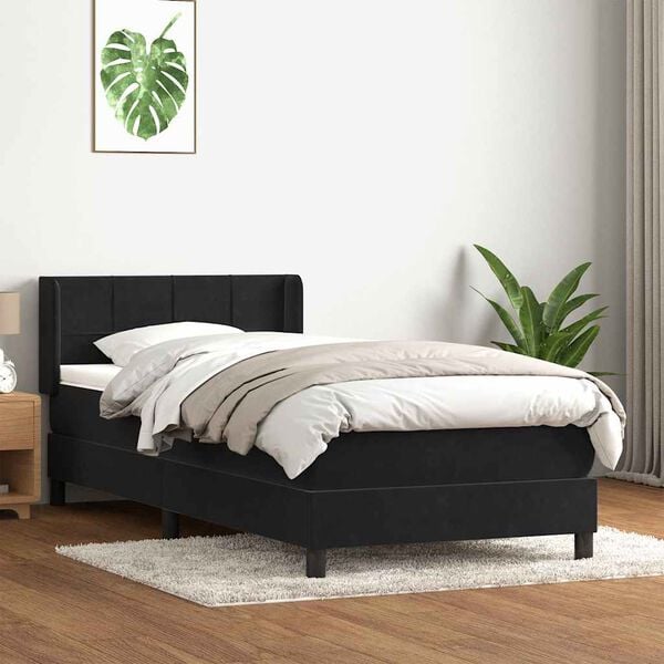 vidaXL Pat box spring cu saltea, negru, 80x220 cm, catifea
