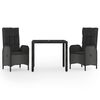 vidaXL Set mobilier de grădină cu perne, 3 piese, negru, poliratan